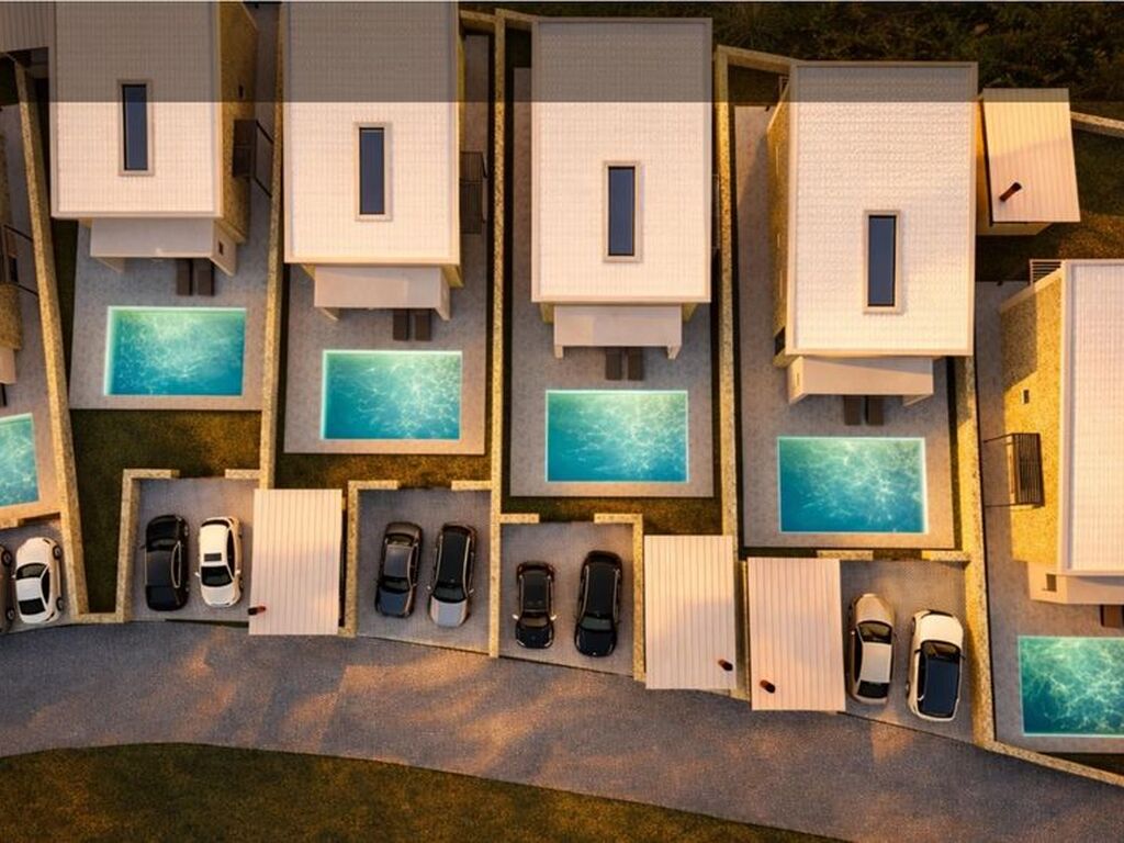 Pasha Villas at dusk, stone facade, Trikorfo Parga